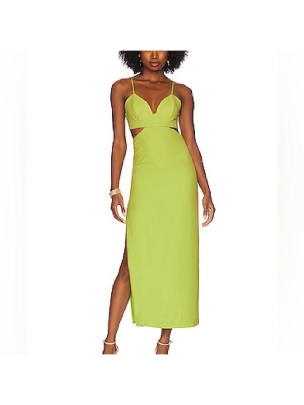Bardot Cut Out Slit Midi Dress in Lime Green size 6